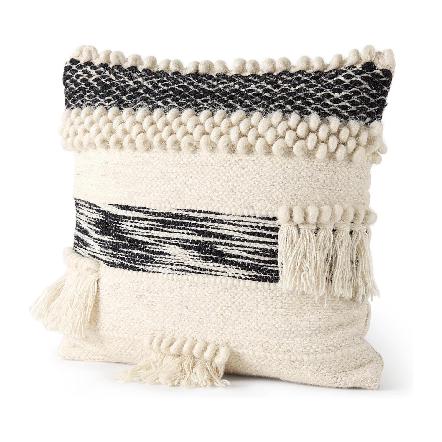 Mercana Beardell 18 x 18 Cream And Black Details With Tassels Decorative Pillow Cover Clearance