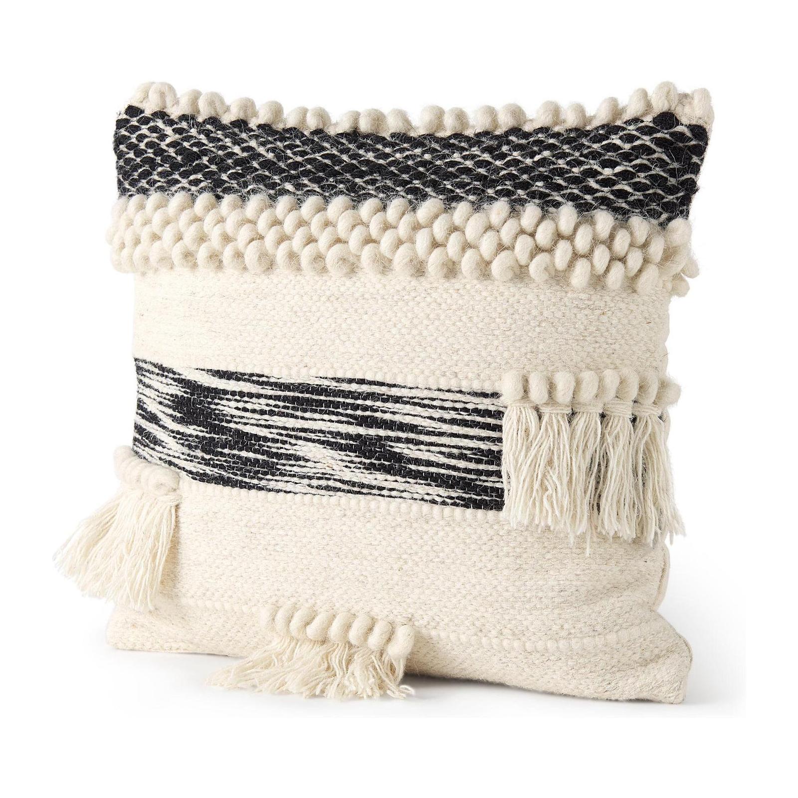 Mercana Beardell 18 x 18 Cream And Black Details With Tassels Decorative Pillow Cover Clearance