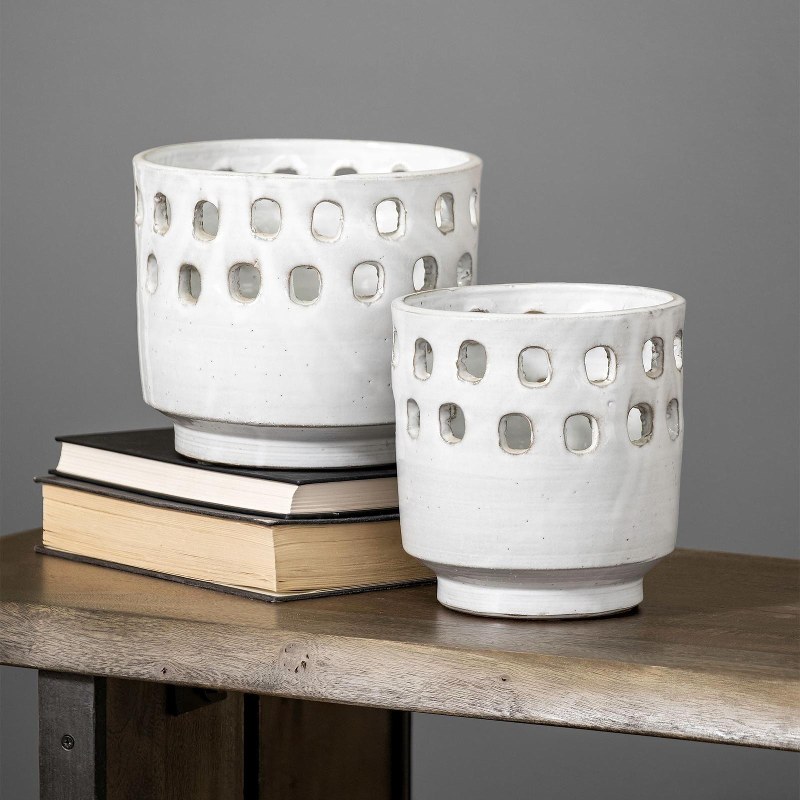 Mercana Larissa White Ceramic Hollow Pattern Vases-Set of 2 Clearance