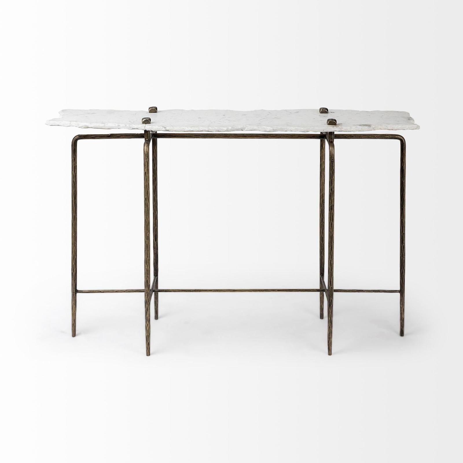Mercana Pinera White Marble Top Gold-Toned Iron Base Console Table