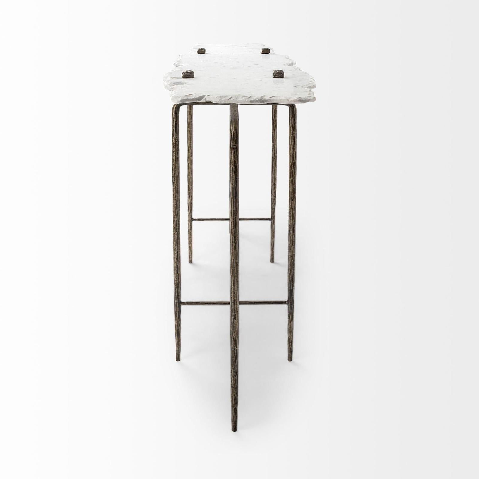 Mercana Pinera White Marble Top Gold-Toned Iron Base Console Table