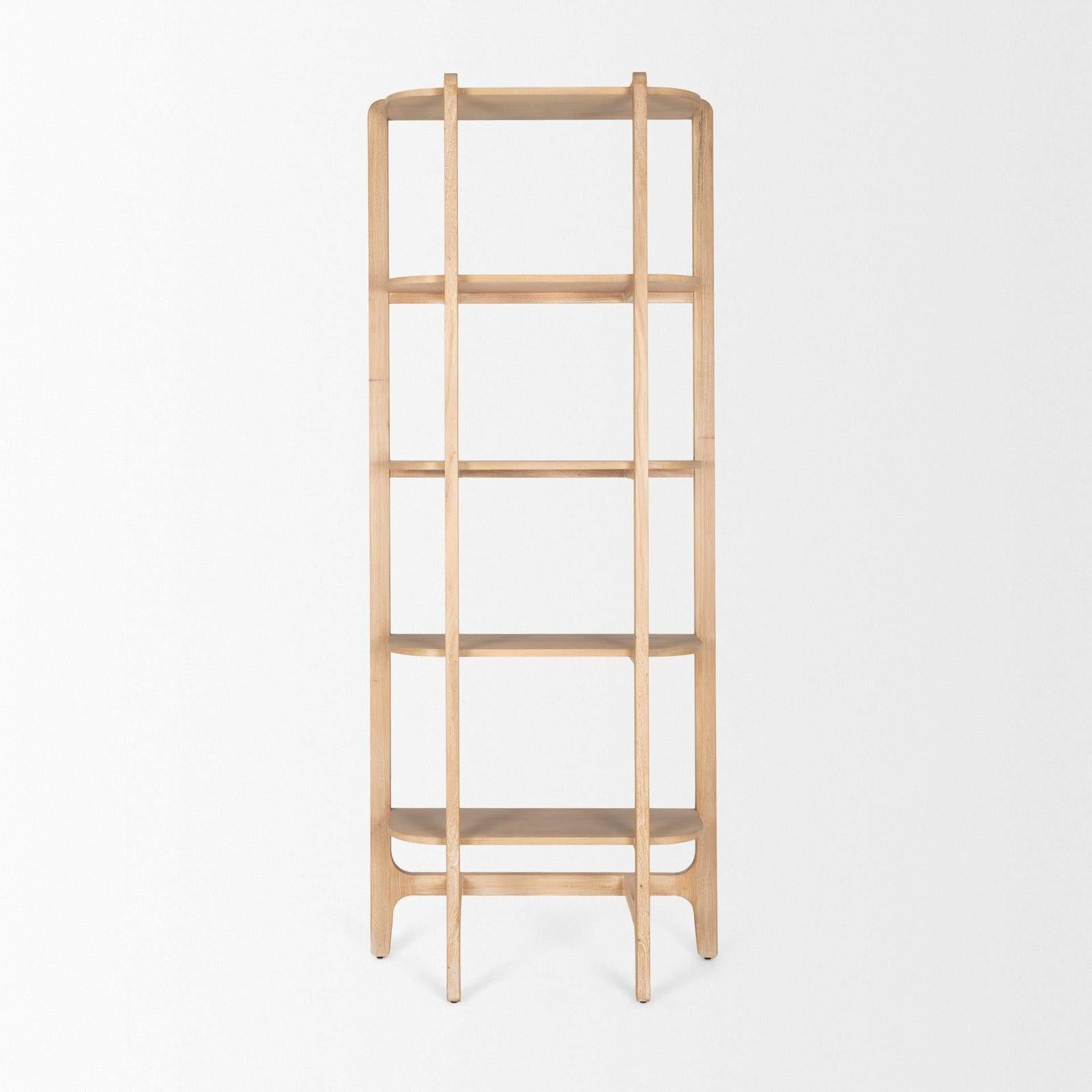 Mercana Taylin Light Brown Solid Wood Open Bookshelf