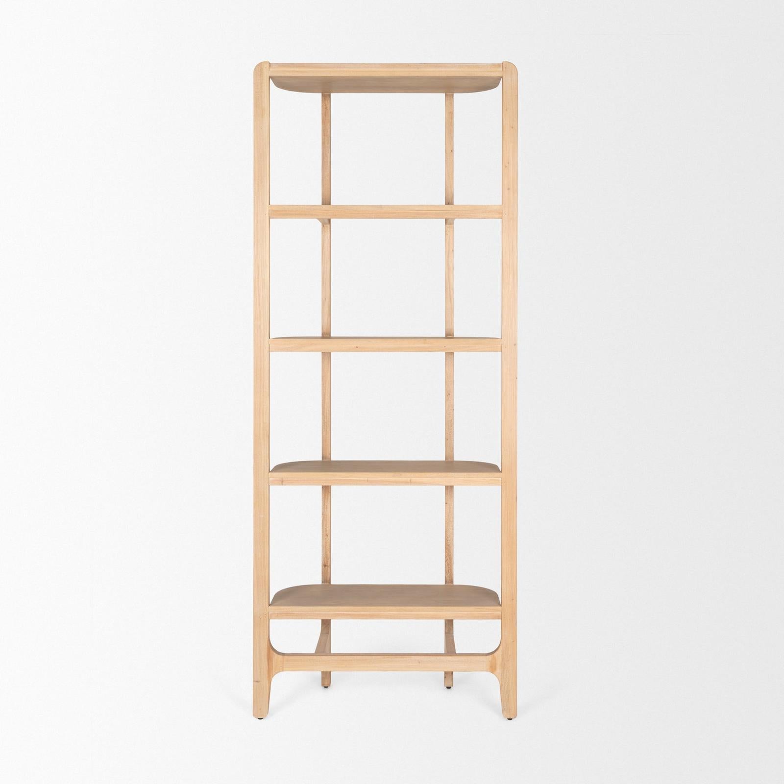 Mercana Taylin Light Brown Solid Wood Open Bookshelf