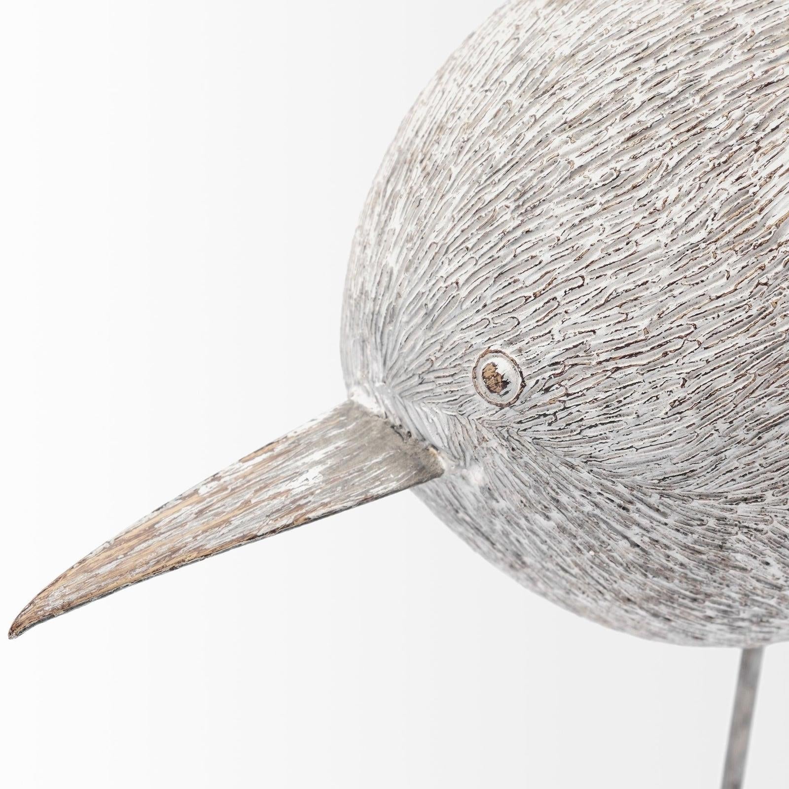 Mercana Snipe Off-White Resin Bird Ornament W/ Metal Feet
