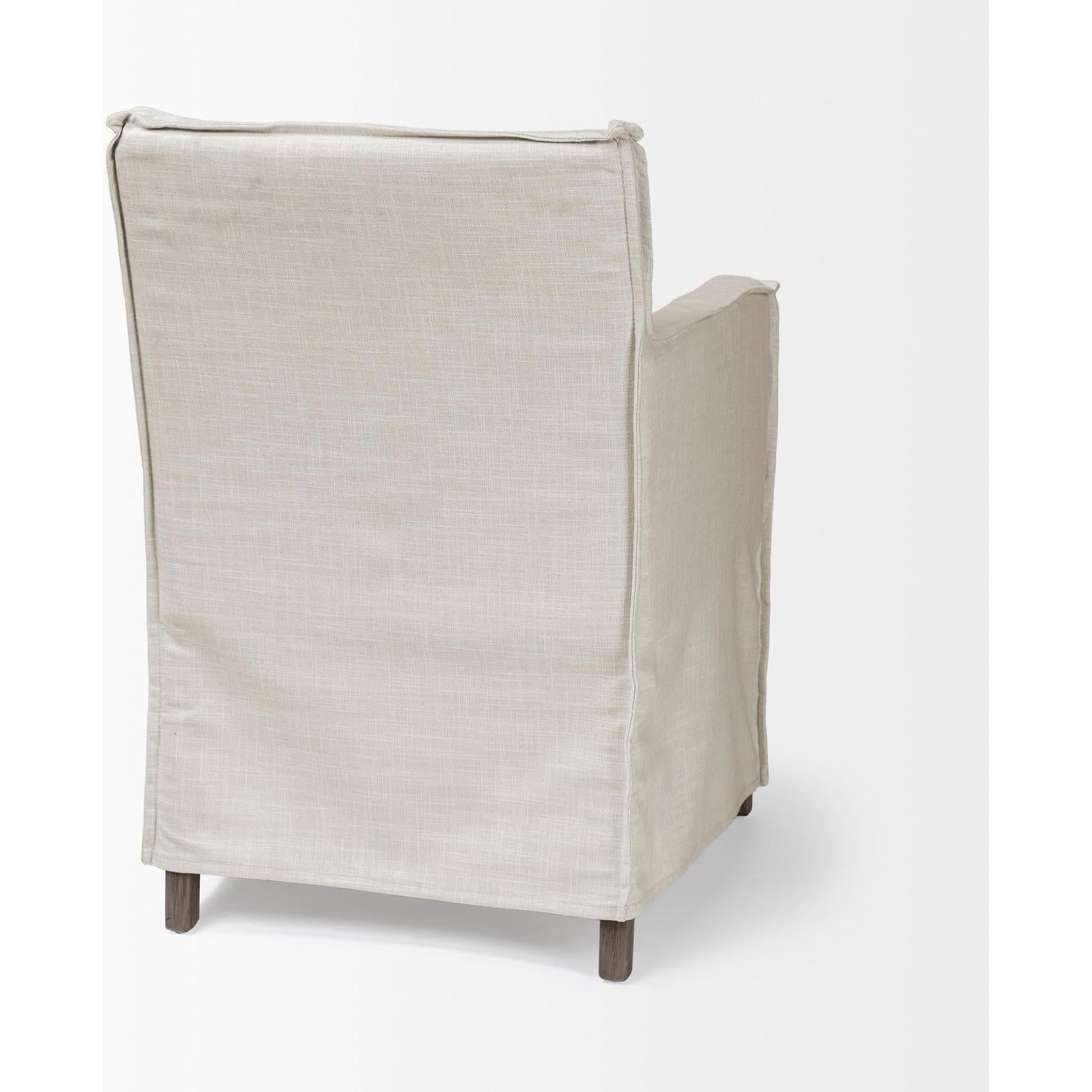 Mercana Elbert Cream Fabric Slip-Cover Brown Wood Frame Dining Chair