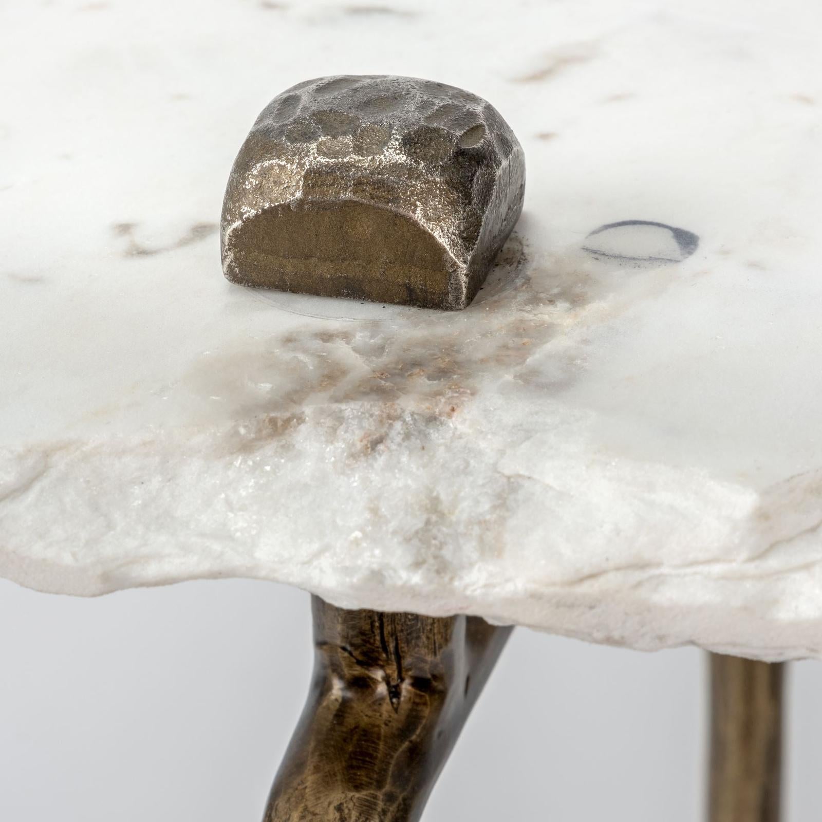 Mercana Pinera White Marble Top Gold-Toned Iron Base Console Table