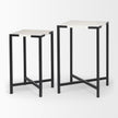 Mercana Lucas White Marble W/Black Iron Frame Accent Tables- Set of 2