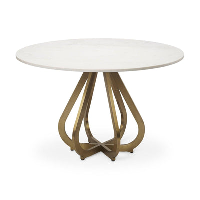 Mercana Laurent 48" Marble Top Gold Metal Base Dining Table