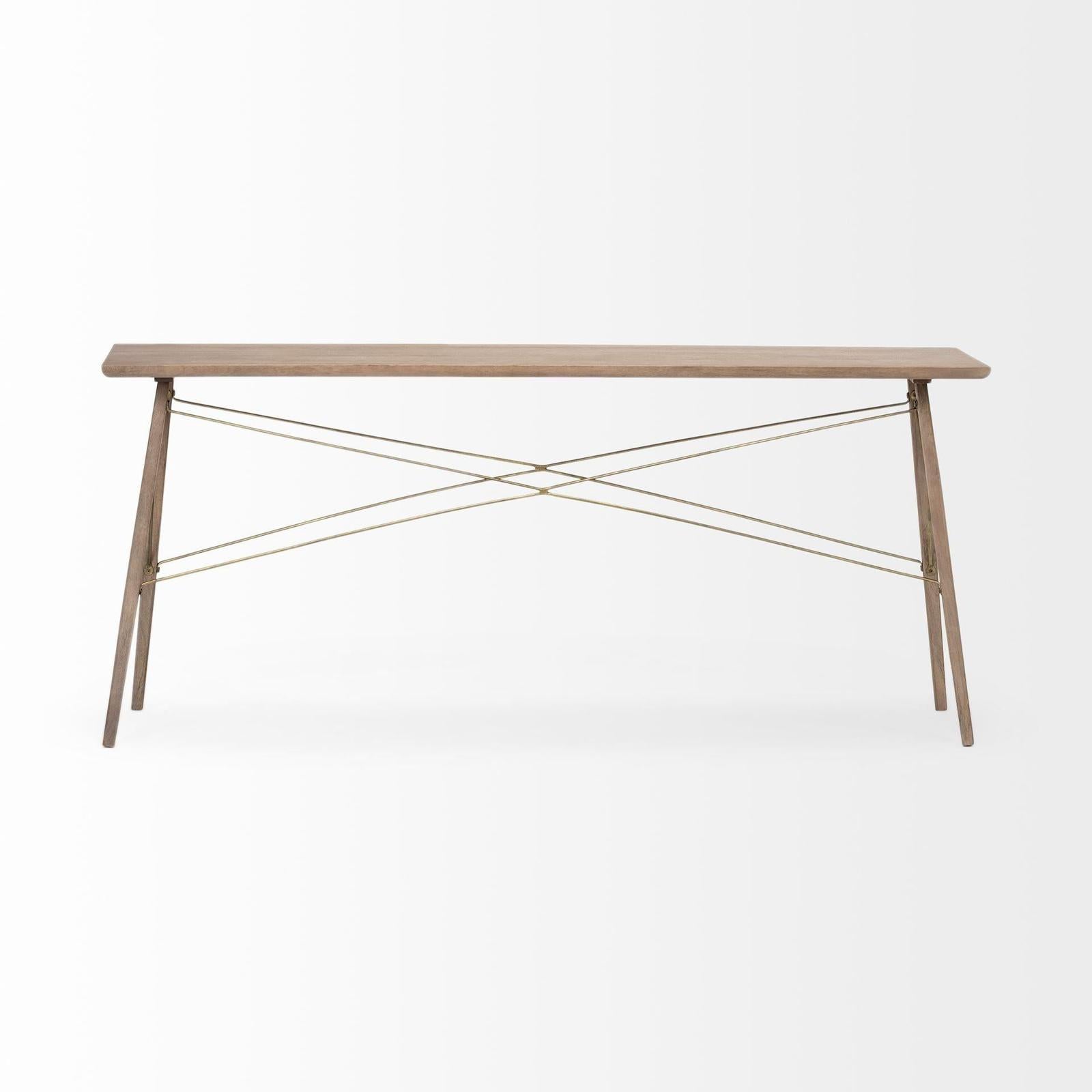 Mercana Kirby Brown Wooden Cross Braced Console Table Clearance