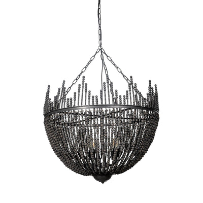 Mercana Liam Black Wooden Bead Bowl-Style Four Bulb Chandelier Clearance