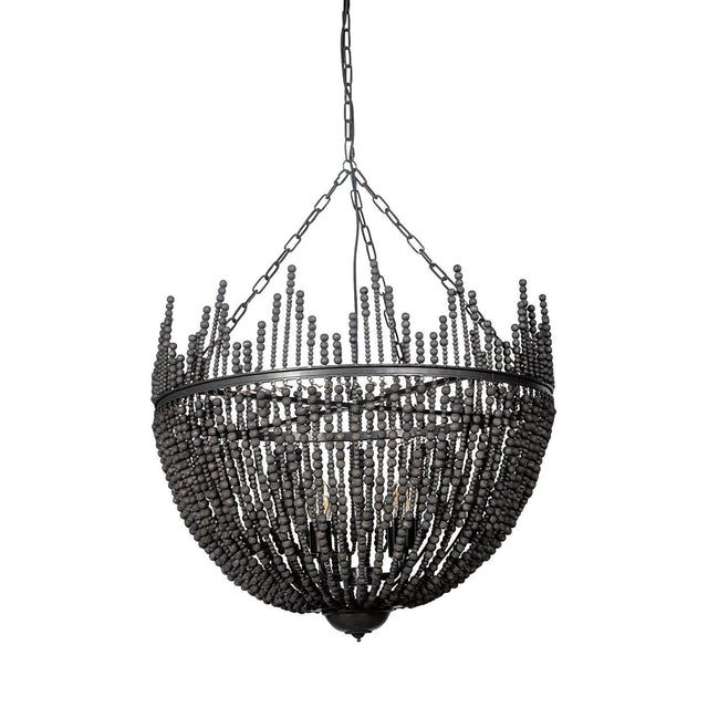 Mercana Liam Black Wooden Bead Bowl-Style Four Bulb Chandelier Clearance