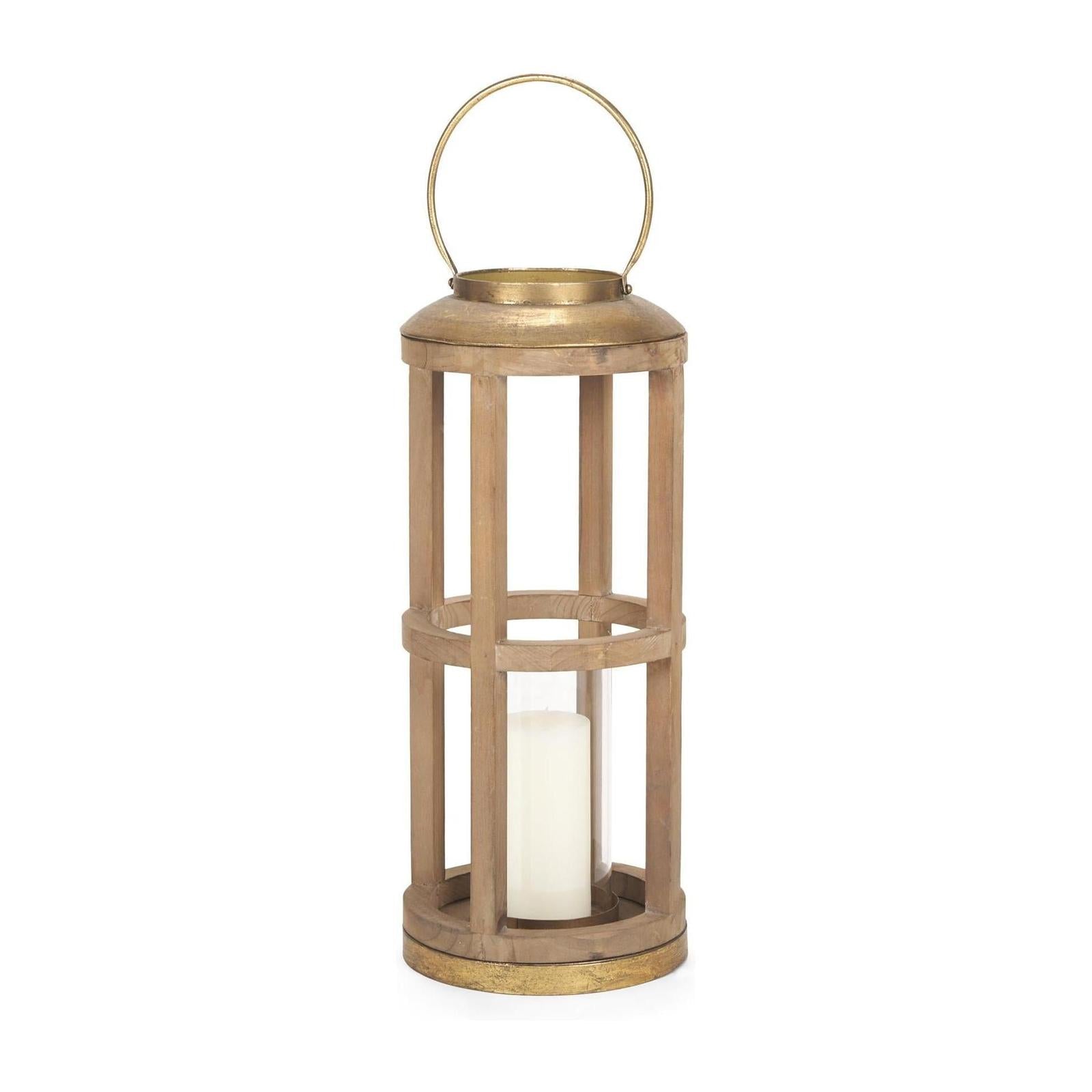 Mercana Andy Small Natural Wood Cylindrical Lantern Clearance