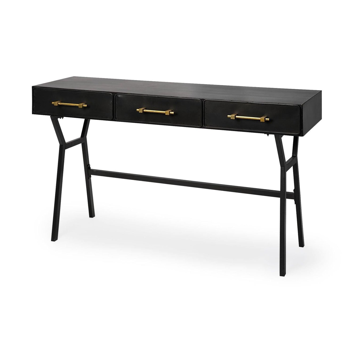 Mercana Vince Black Metal W/Gold Accents 3 Drawer Office Desk