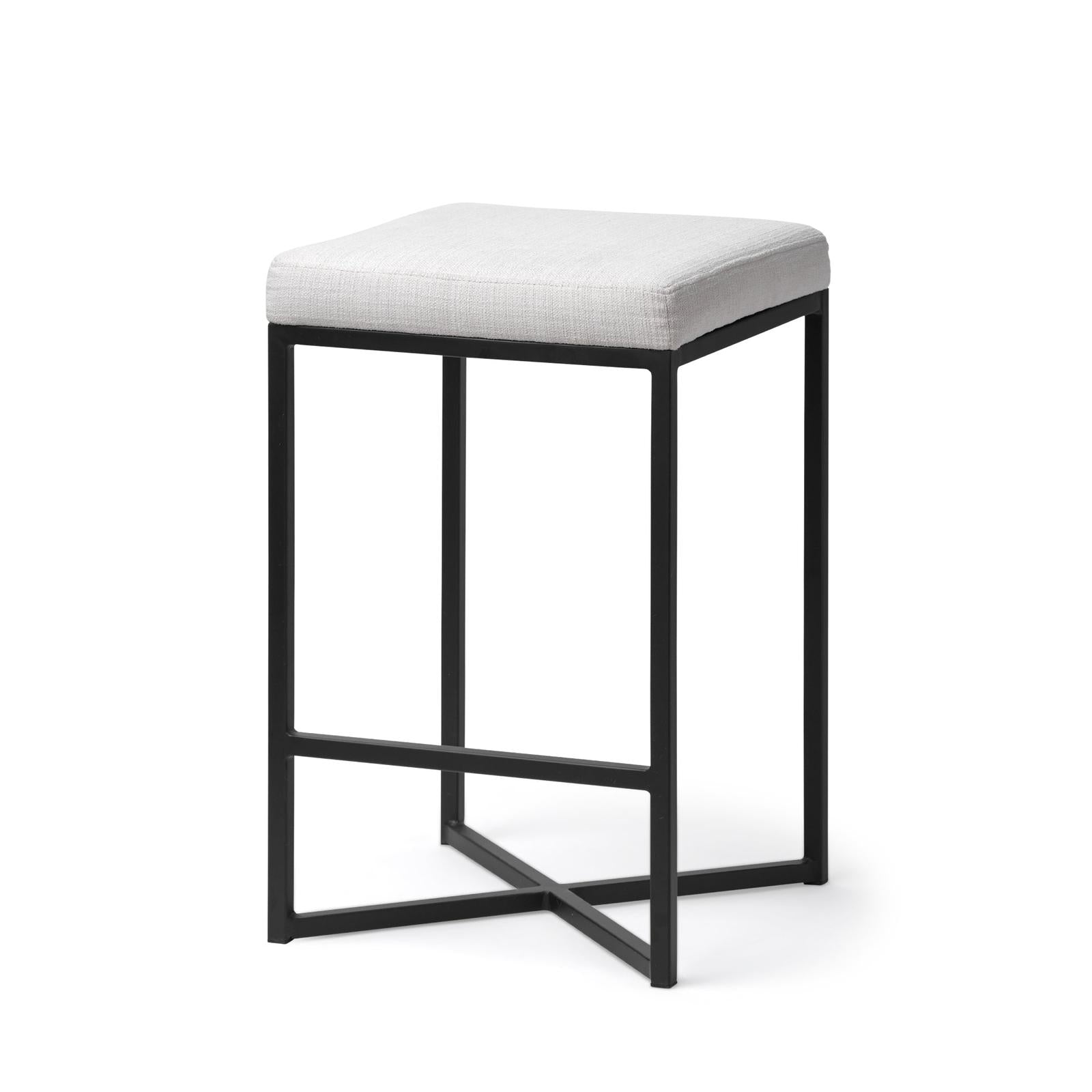 Mercana Frodo White Fabric Seat Black Metal Base Stool
