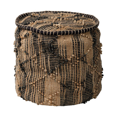Mercana Riley Tan Jute Popcorn Stich Cylindrical Pouf Clearance