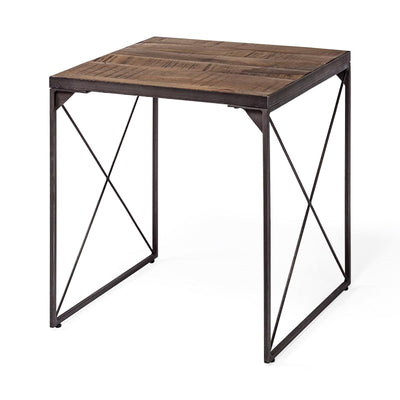 Mercana Trestman Square Top Medium Brown Wood and Iron Cross Braced End/Side Table Clearance