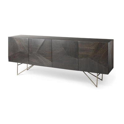 Mercana Darwin Brown Solid Wood Gold Metal Base 4 Cabinet Door Sideboard