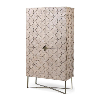 Mercana Excelsior Light Brown Wood Gold Iron Base Storage Cabinet