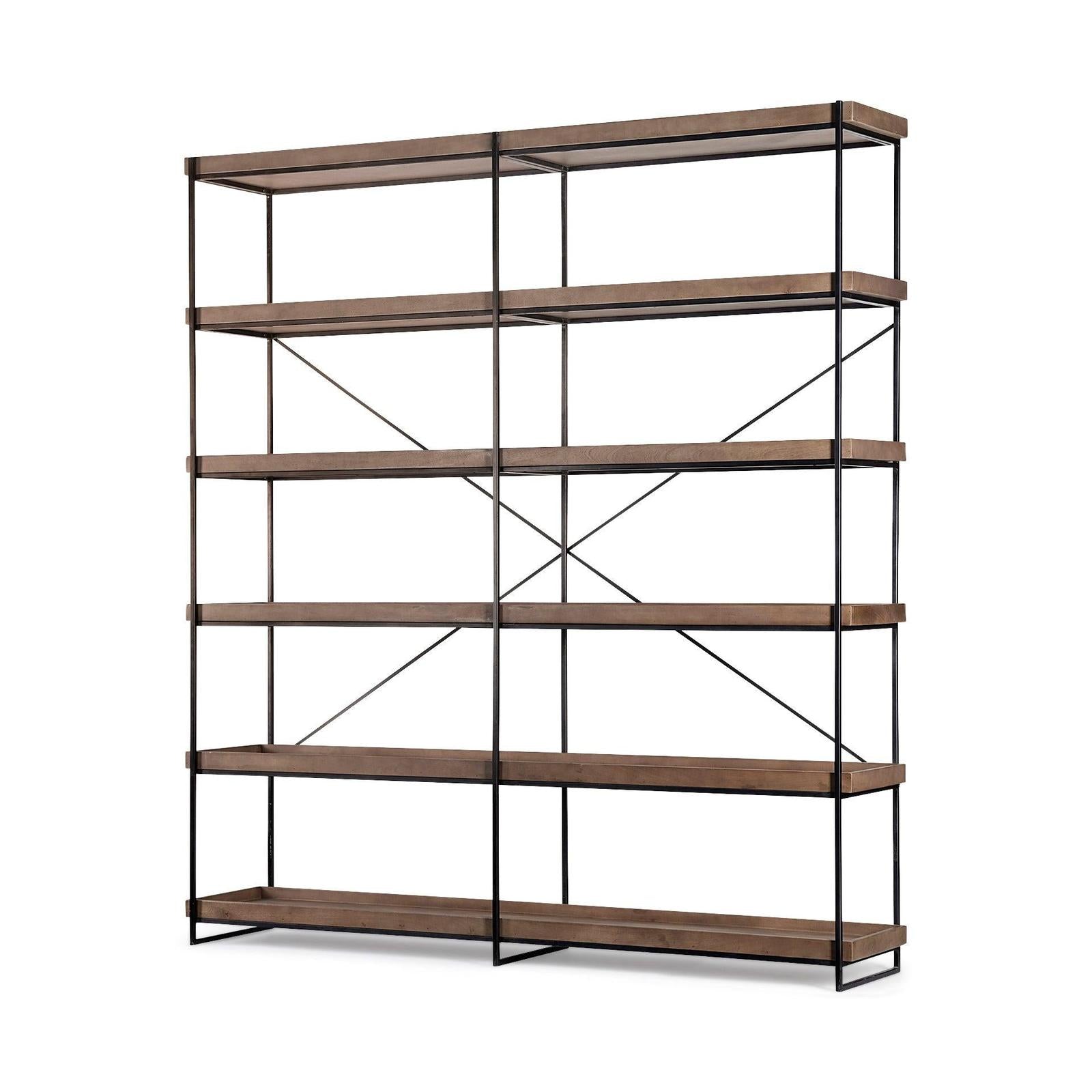 Mercana Trey Medium Brown Wood and Iron Five Tray Shelf Shelving Unit