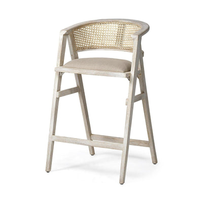 Mercana Tabitha 30.75" Seat Height Beige Fabric/Rattan Seat Blonde Wood Frame Bar Stool Clearance