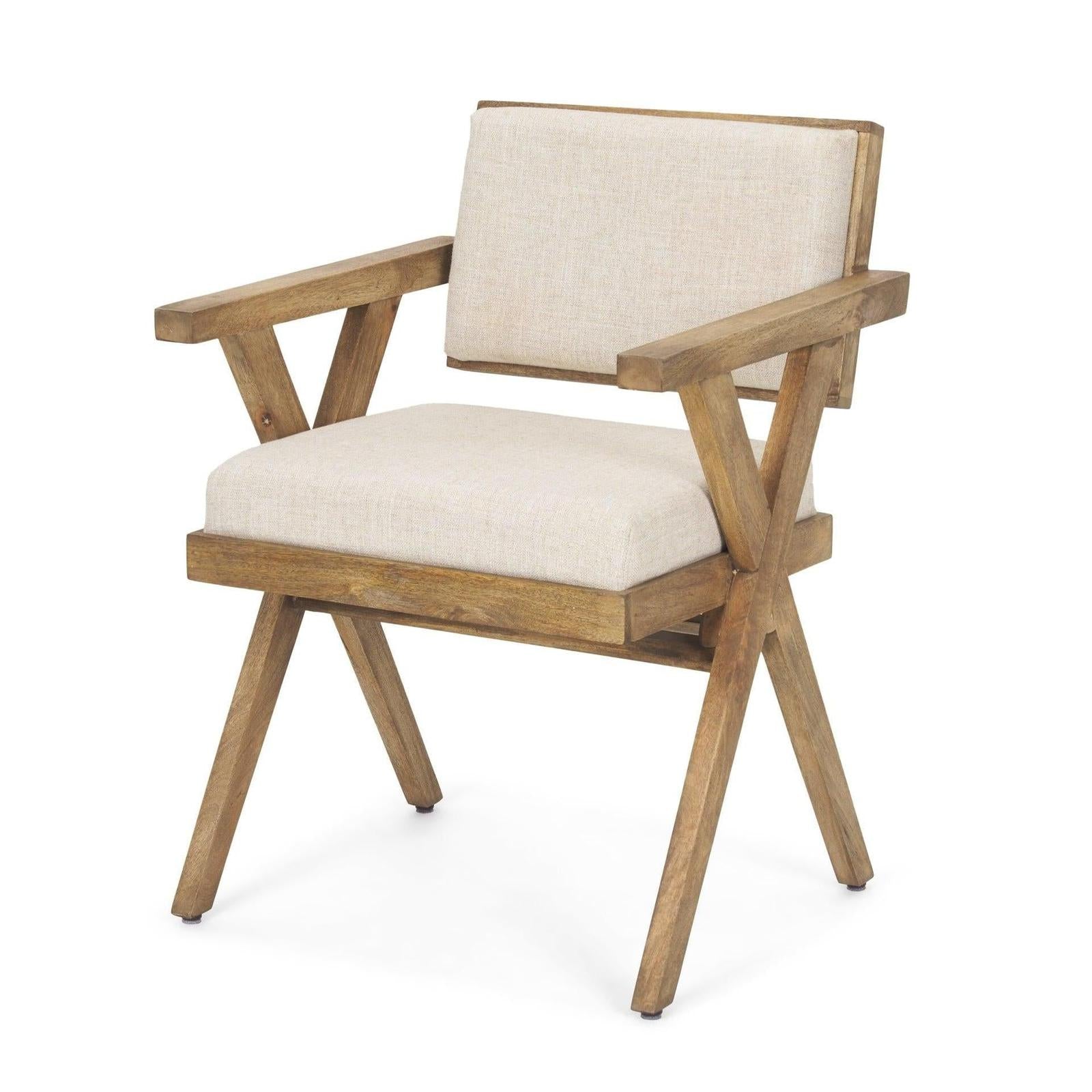 Mercana Topanga Cream Fabric Wrap Wooden Frame Dining Chair