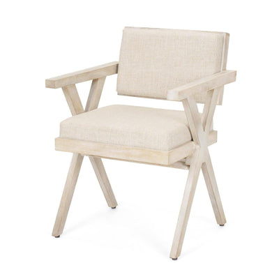 Mercana Topanga Cream Fabric Wrap Wooden Frame Dining Chair