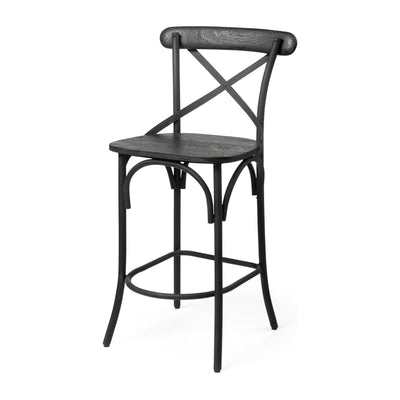 Mercana Etienne 26.25" Seat Height Black Wood Seat Black Metal Base Stool Clearance