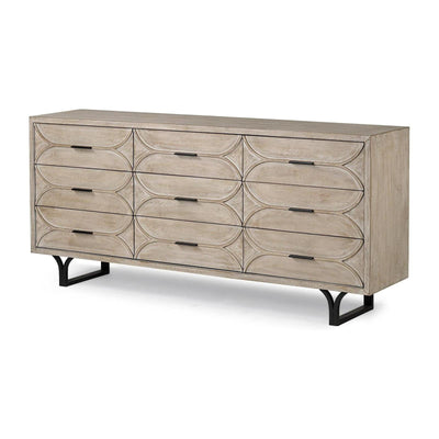 Mercana Giselle Brown Fir Veneer W/Black Metal Leg 9 Drawer Sideboard Clearance