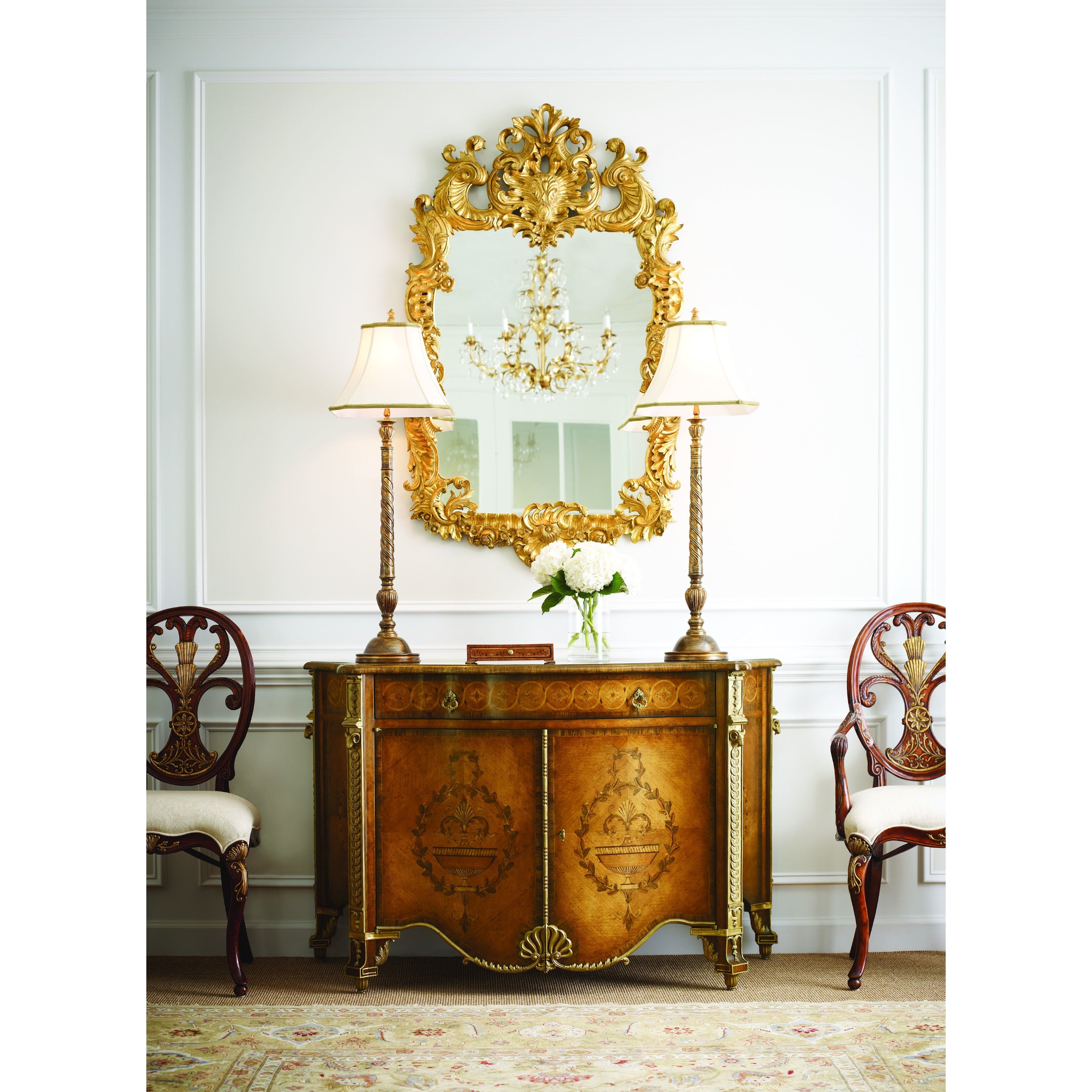Jonathan Charles Chippendale Style Cabinet Chest Drawers