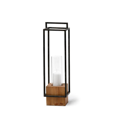 Mercana Orionis Wood w/ Black Metal Lantern Candle Holder