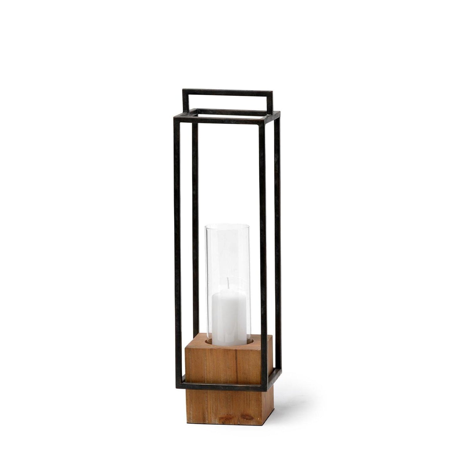 Mercana Orionis Wood w/ Black Metal Lantern Candle Holder