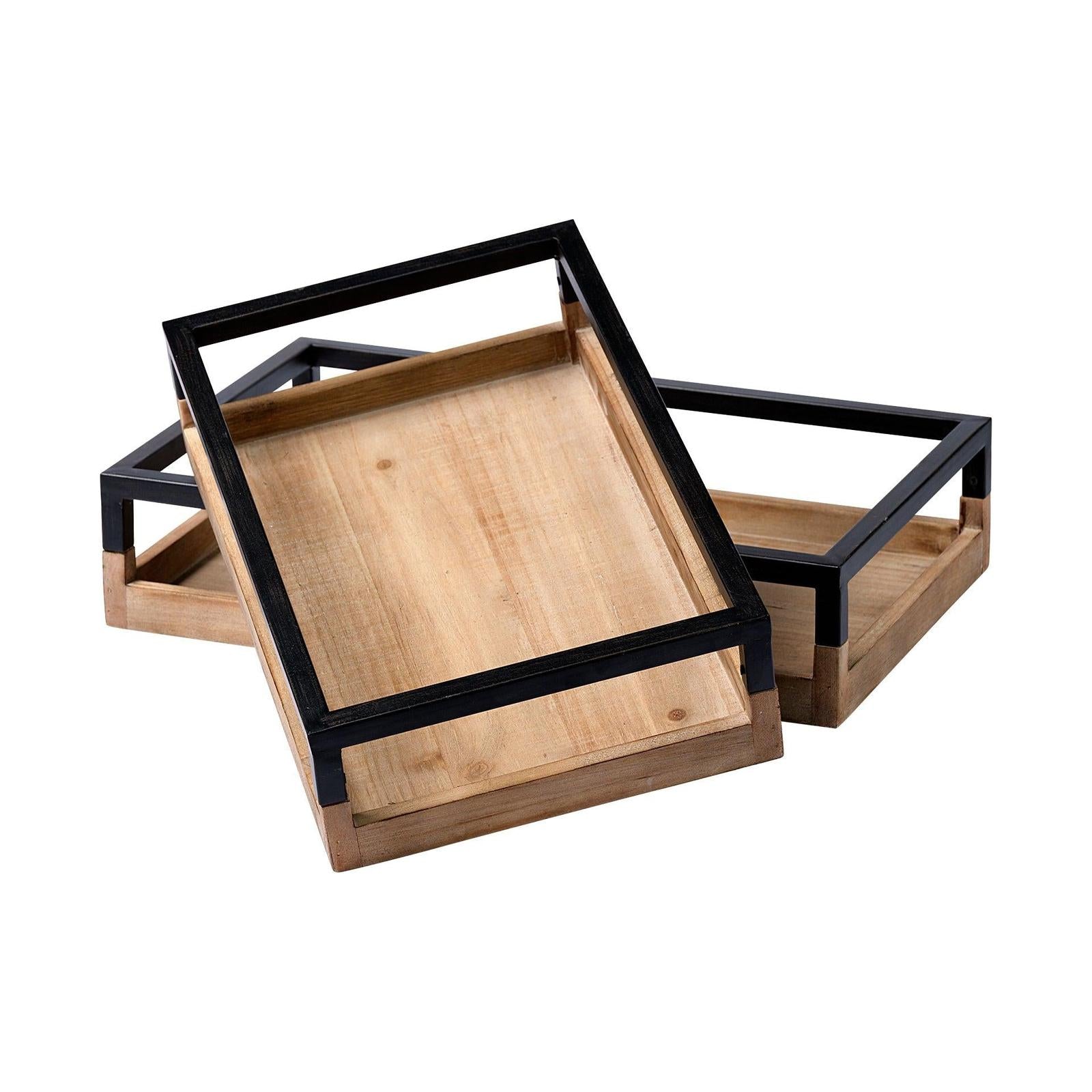 Mercana Ross Natural Wood W/ Black Metal Nesting Trays- Set of 2 Clearance