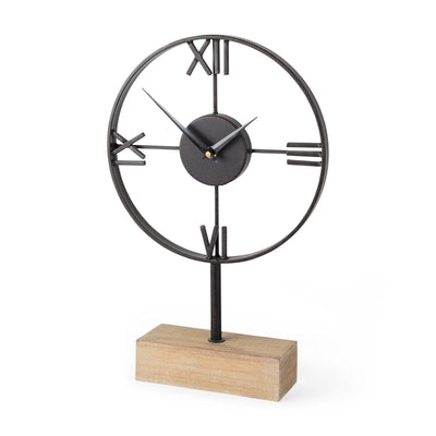 Mercana Oris Black Metal/Wood Open Frame Table Clock