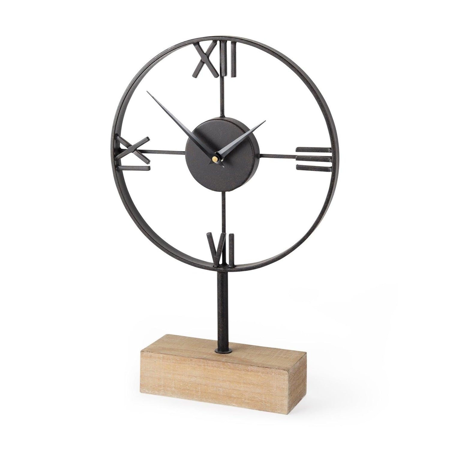 Mercana Oris Black Metal/Wood Open Frame Table Clock