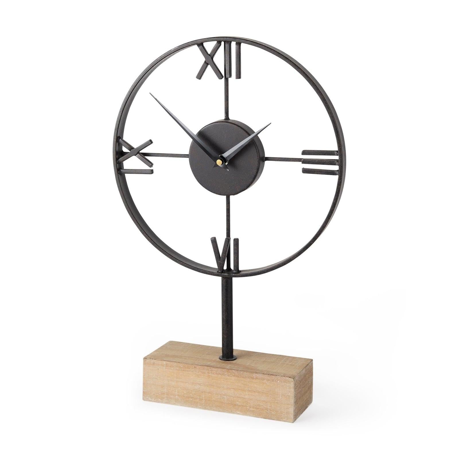 Mercana Oris Black Metal/Wood Open Frame Table Clock