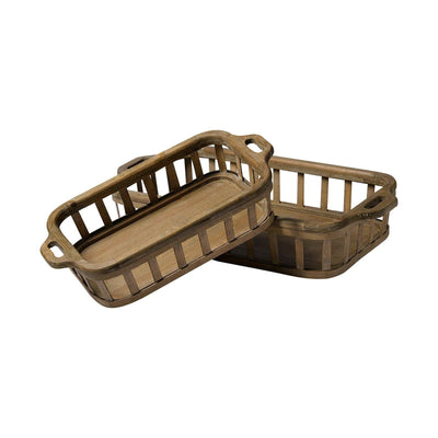 Mercana Louis Natural Wood Slated Nesting Trays- Set of 2 Clearance