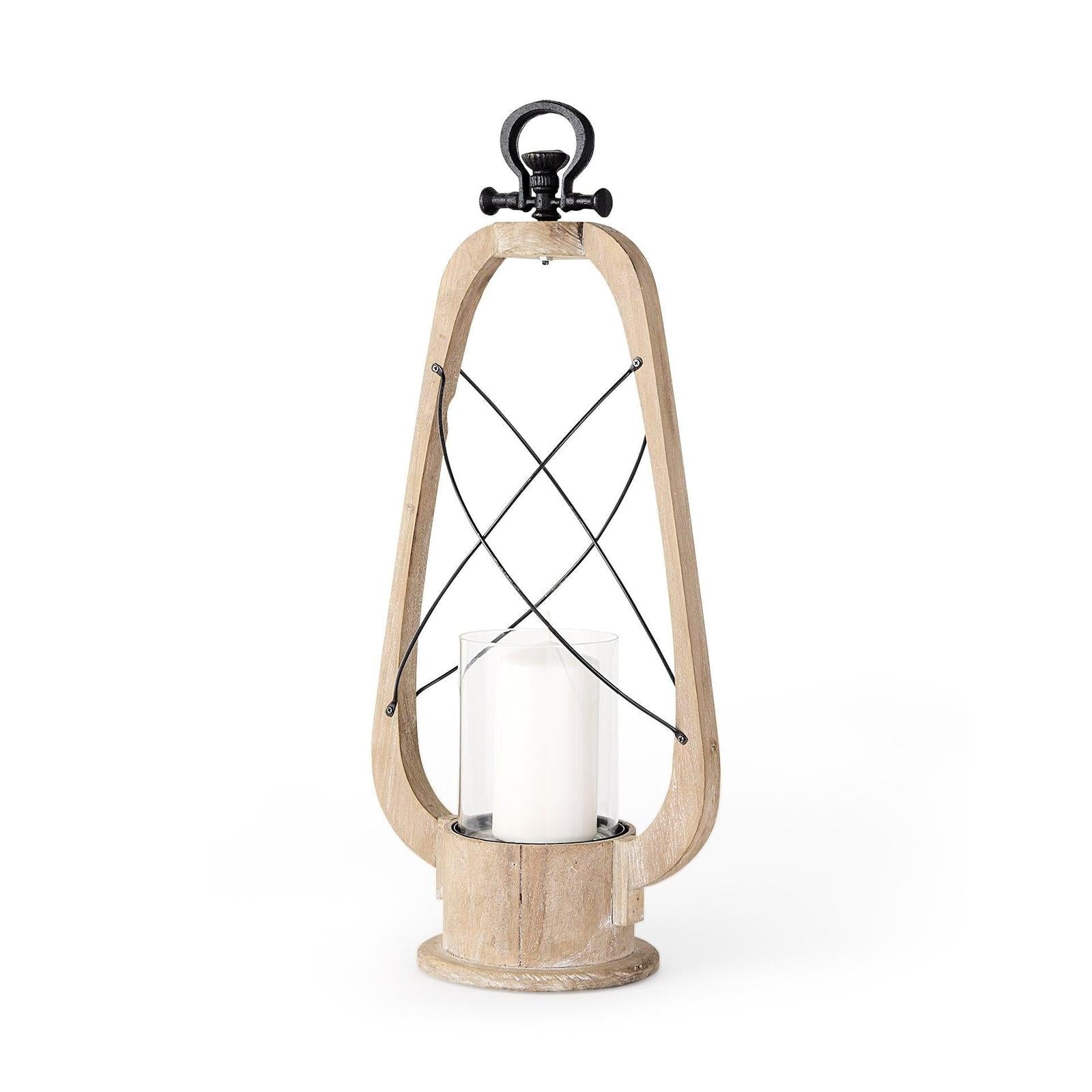 Mercana Zain Brown Wooden Vintage Inspired Candle Holder Lantern Clearance