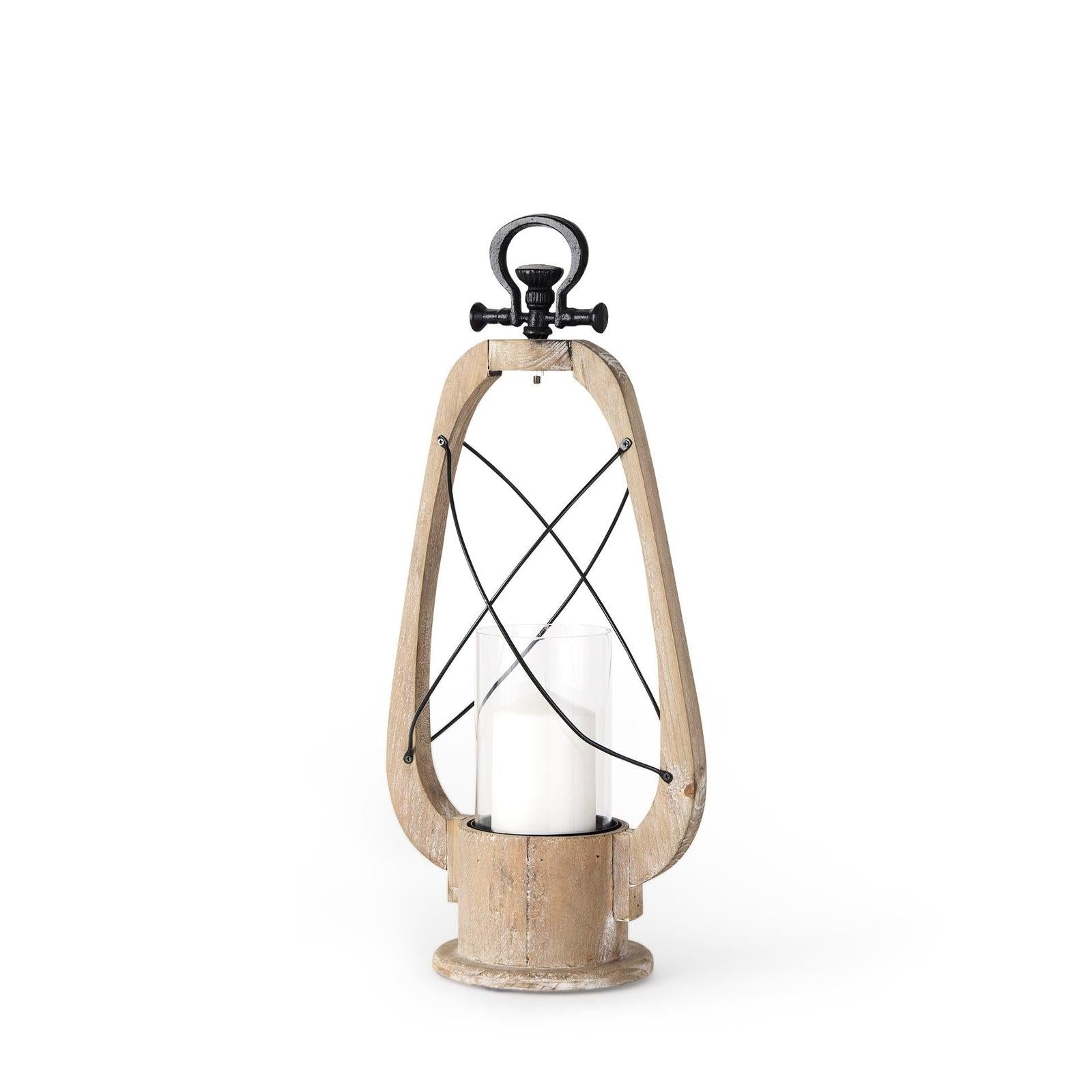 Mercana Zain Brown Wooden Vintage Inspired Candle Holder Lantern Clearance