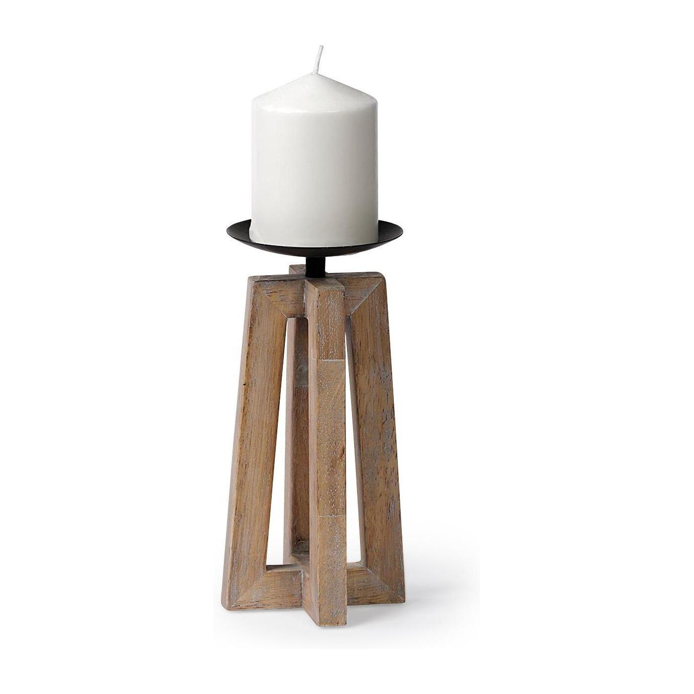 Mercana Astra Light Brown Wood Pedestal Base Table Candle Holder