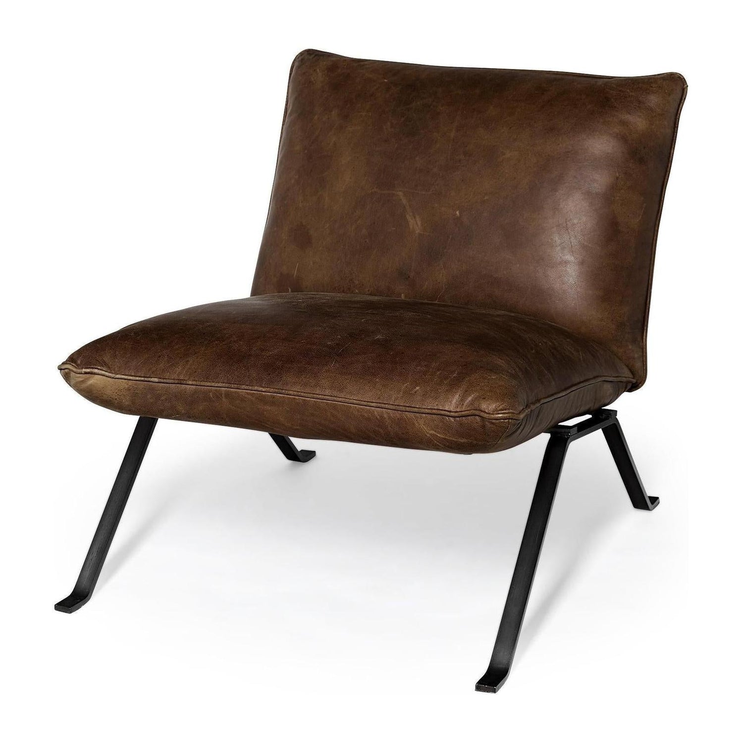Mercana Flavelle Leather Cushion Seat and Solid Iron Base Accent Chair Clearance
