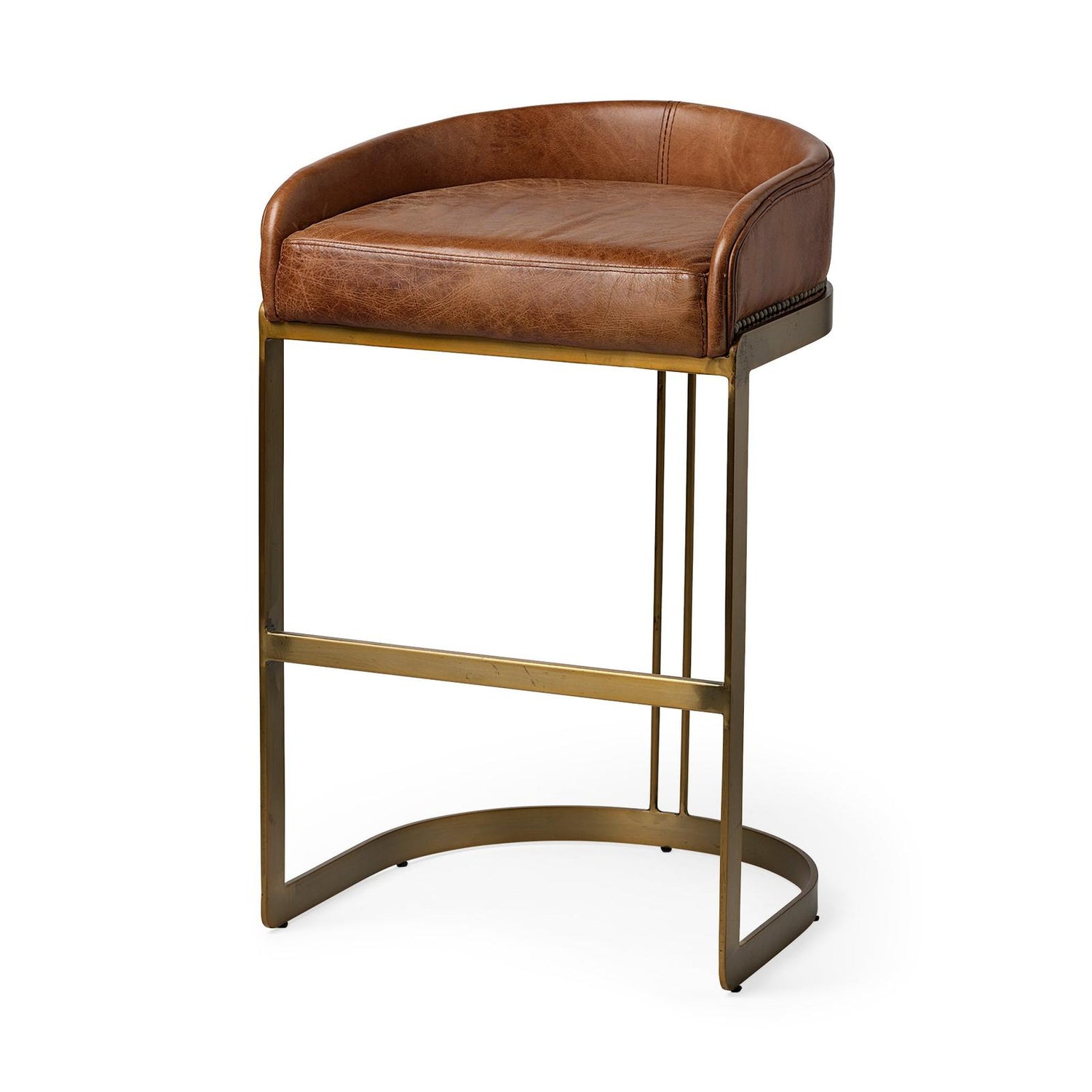 Mercana Hollyfield Leather Seat Gold Metal Base Bar Stool