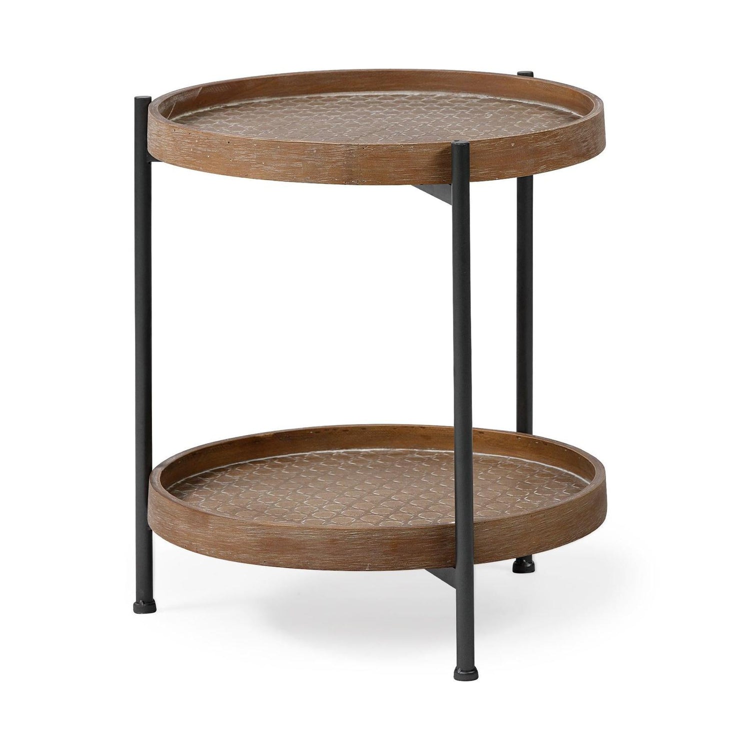 Mercana Kade Round Top Natural Brown Wood and Gray Metal Frame Tray-Style End/Side Table Clearance