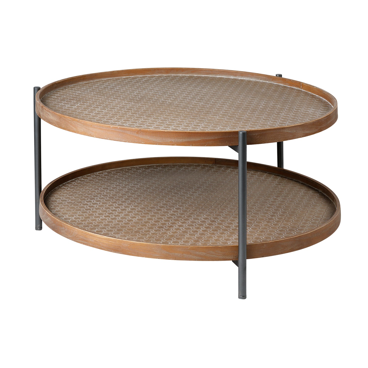 Mercana Kade Round Brown Table Gray Metal Frame Two-Tier Coffee Table