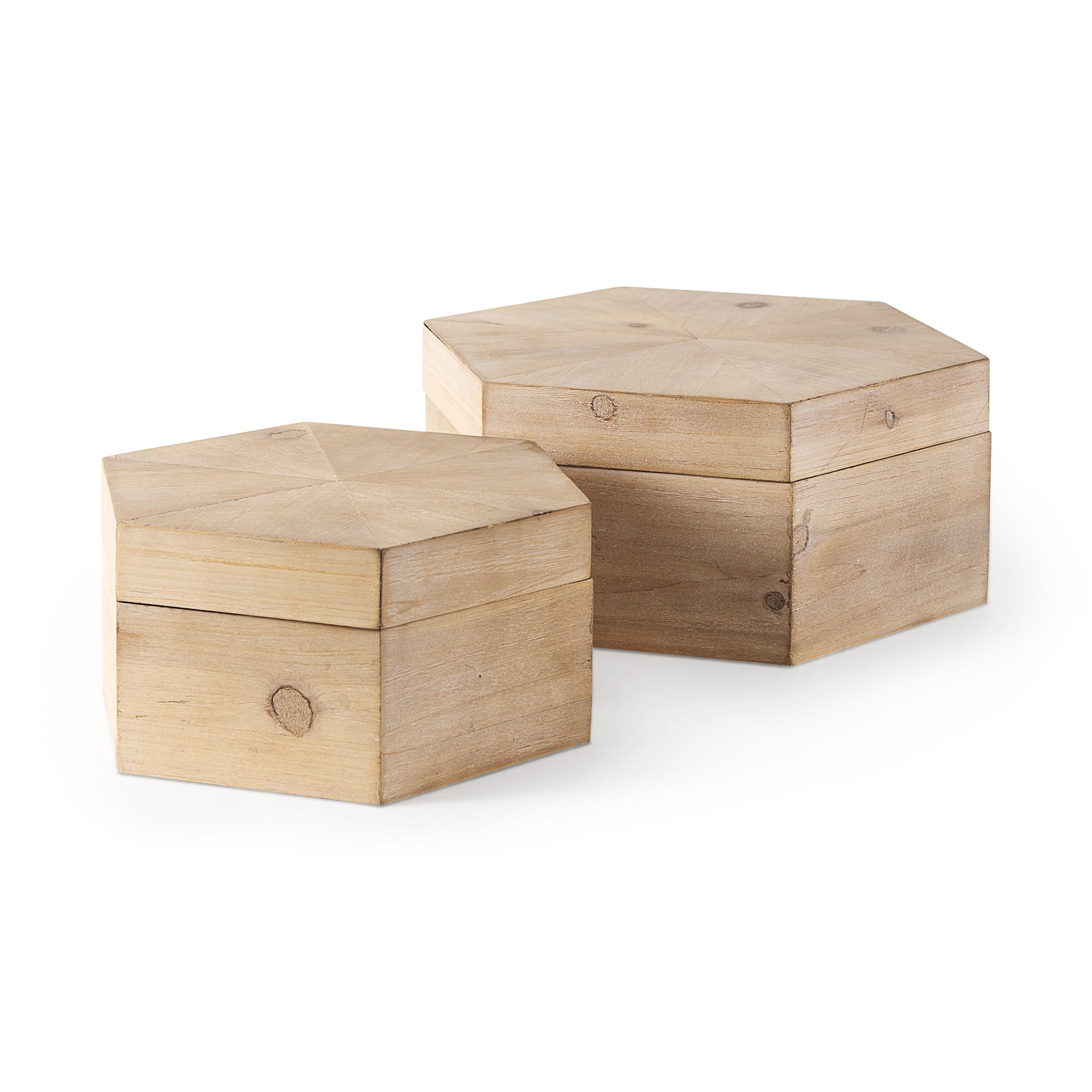 Mercana Elyse Brown Wooden Hexagonal Boxes - Set of 2