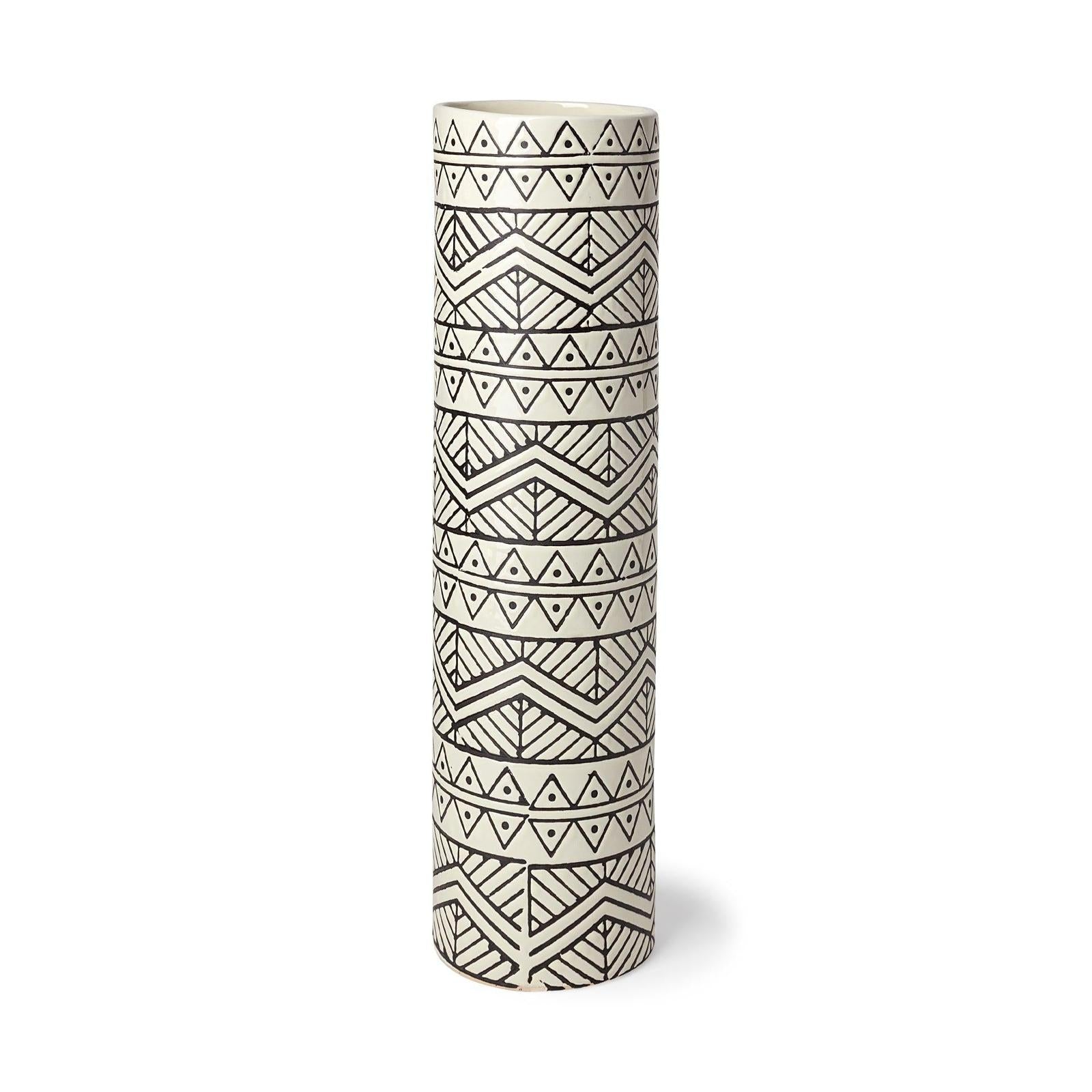 Mercana Uhura Cream Black Patterned Cylindrical Vase Clearance
