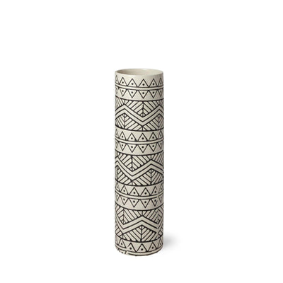 Mercana Uhura Cream Black Patterned Cylindrical Vase Clearance