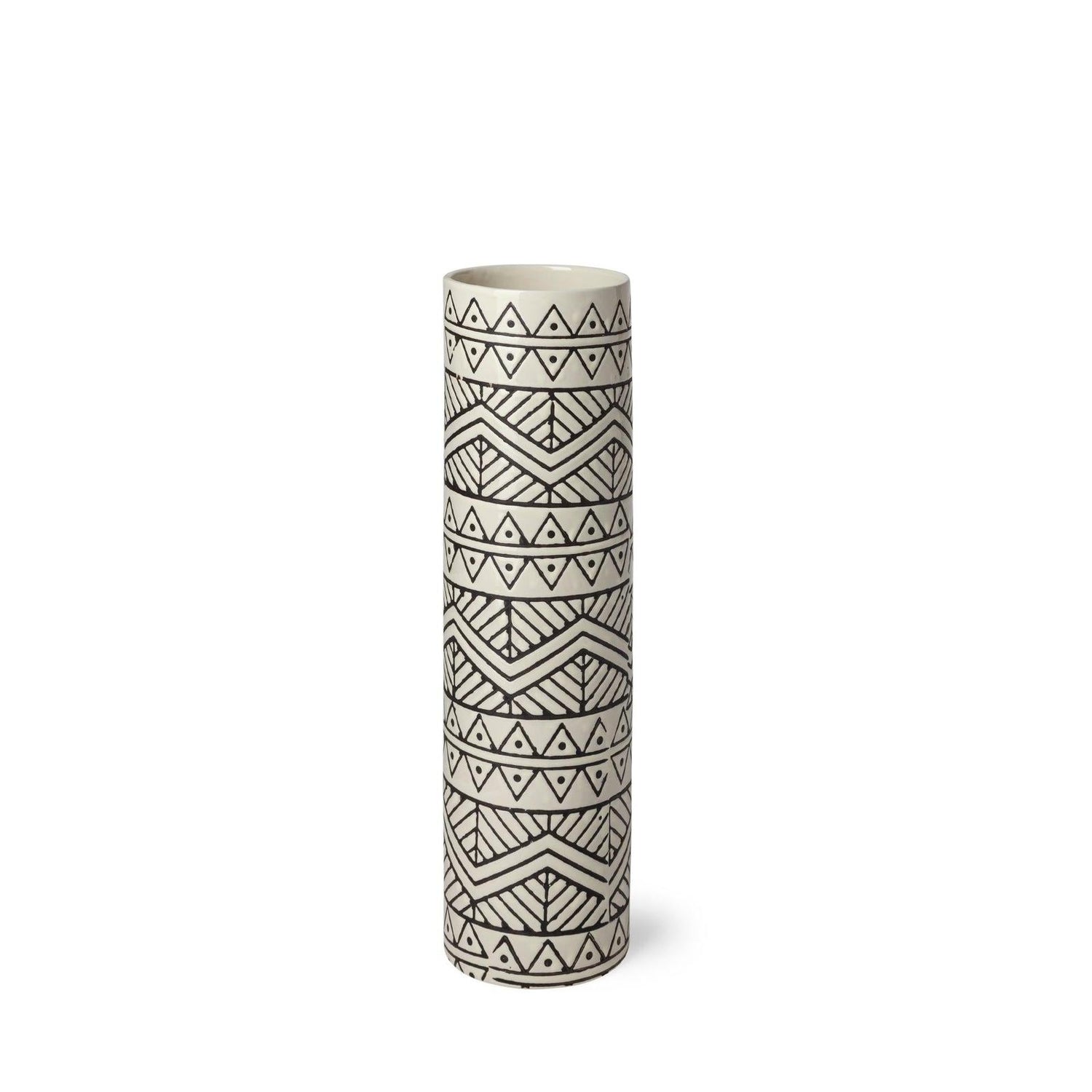 Mercana Uhura Cream Black Patterned Cylindrical Vase Clearance
