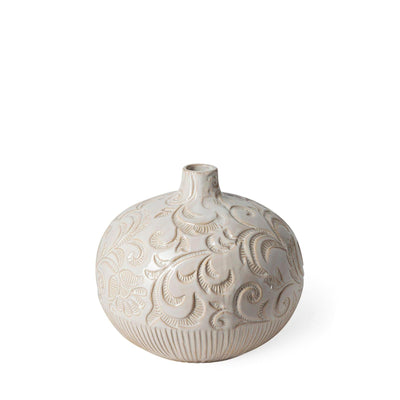 Mercana Jadiza Medium White Glaze Floral Pattern Vase