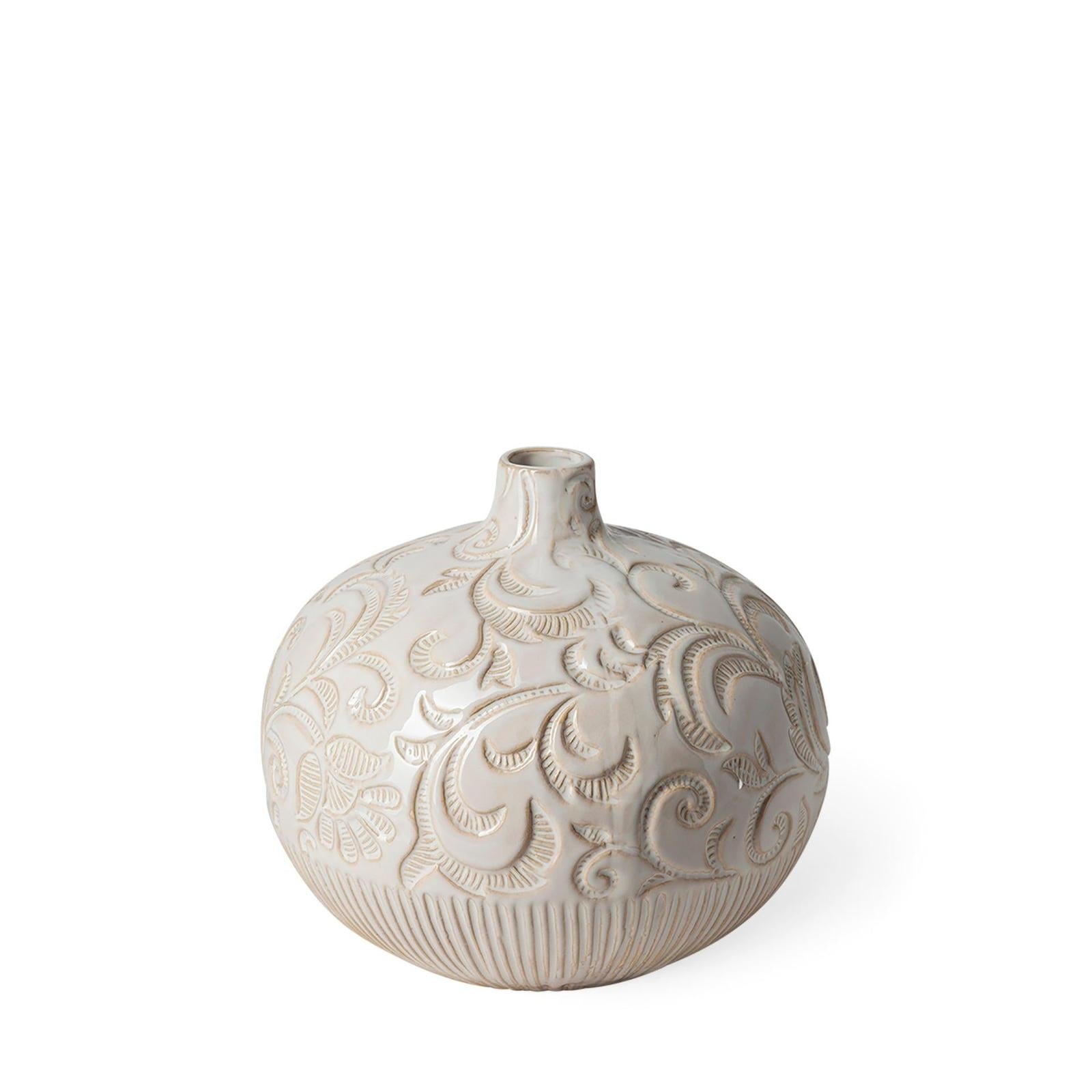 Mercana Jadiza Medium White Glaze Floral Pattern Vase