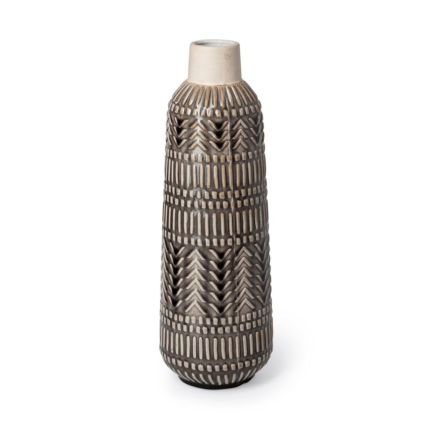 Mercana Riker Large Dark Gray Cream Ceramic Vase Clearance